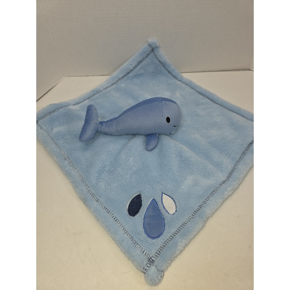 Baby Gear Blue Whale Plush Security Blanket Lovey Embroidered 14x14